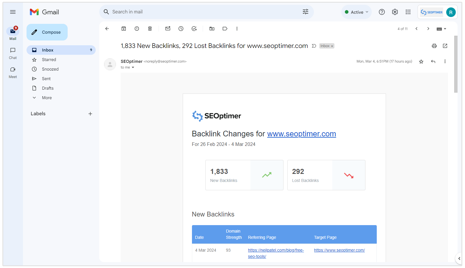 résumé par email des modifications de backlinks